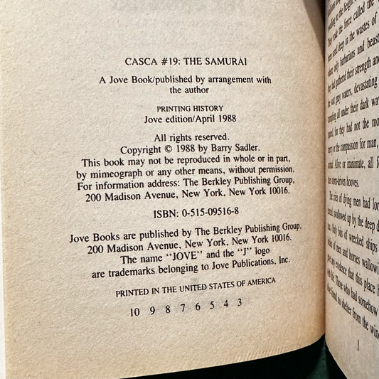 Vintage Fantasy Paperback: Barry Sadler - Casca: The Samurai THIRD PRINT