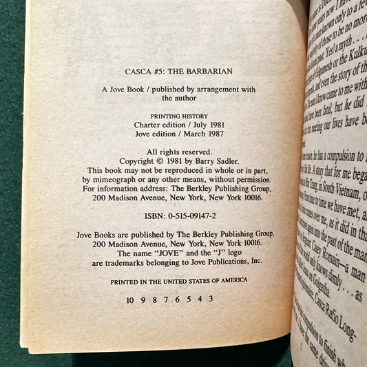 Vintage Fantasy Paperback: Barry Sadler - Casca: The Barbarian THIRD PRINT