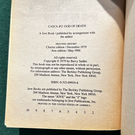 Vintage Fantasy Paperback: Barry Sadler - Casca: God of Death SECOND PRINT