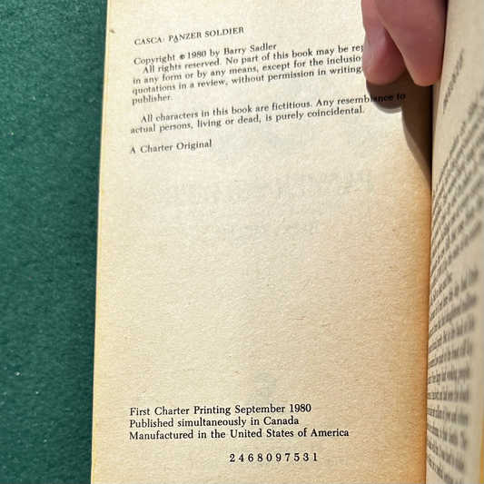 Vintage Fantasy Paperback: Barry Sadler - Casca: Panzer Soldier FIRST PRINT