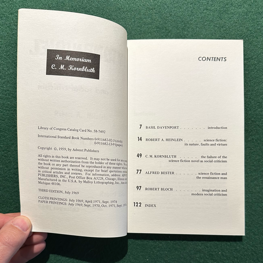 Vintage Sci-fi Paperback: The Science Fiction Novel: Davenport, Heinlein, Kornbluth, Bester, Bloch