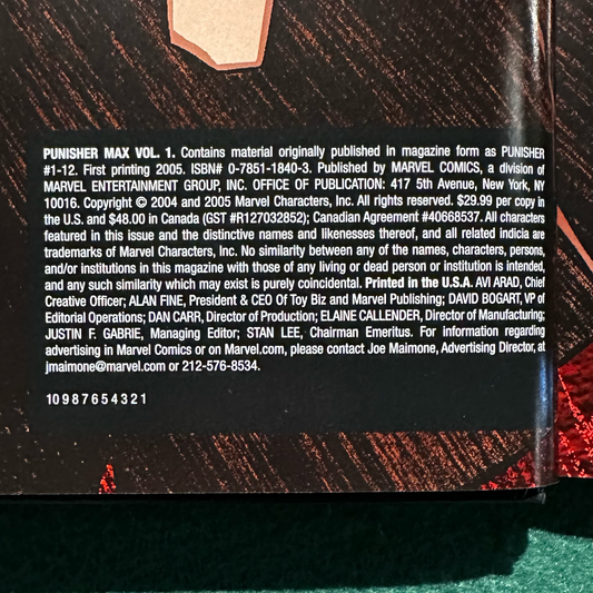 Graphic Novel Hardback: Garthe Ennis - Punisher Max Vol. 1 FIRST PRINTING