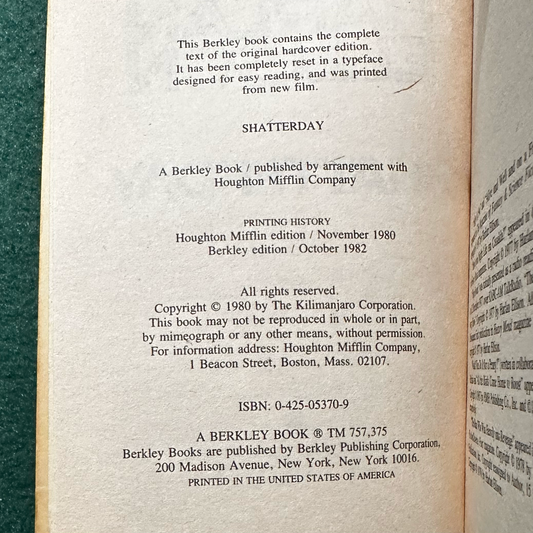Vintage Fiction Paperback: Harlan Ellison - Shatterday FIRST PRINTING