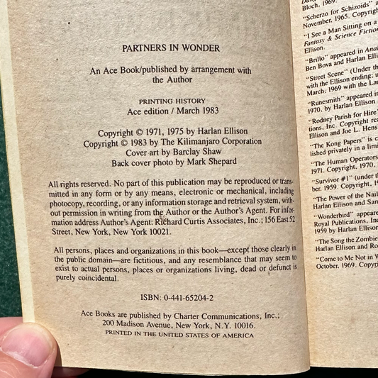 Vintage Fiction Paperback: Harlan Ellison - Partners in Wonder FIRST PRINTING