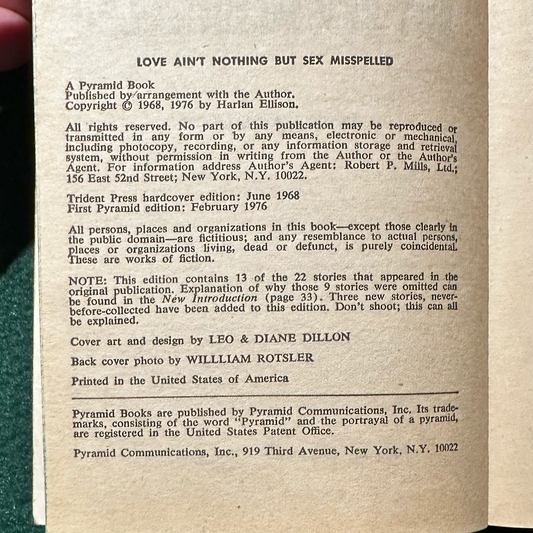 Vintage Fiction Paperback: Harlan Ellison - Love Ain't Nothing But Sex Misspelled