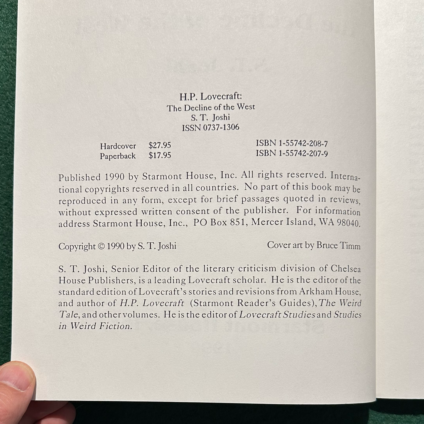 Vintage Horror Paperback: S T Joshi - HP Lovecraft: The Decline of the West