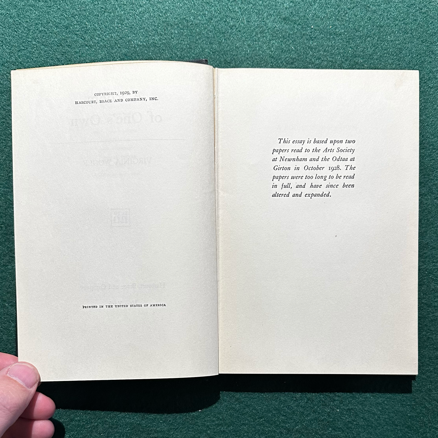 Vintage Fiction Hardback: Virginia Woolf - A Room of One's Own FIRST EDITION EARLY REPRINT