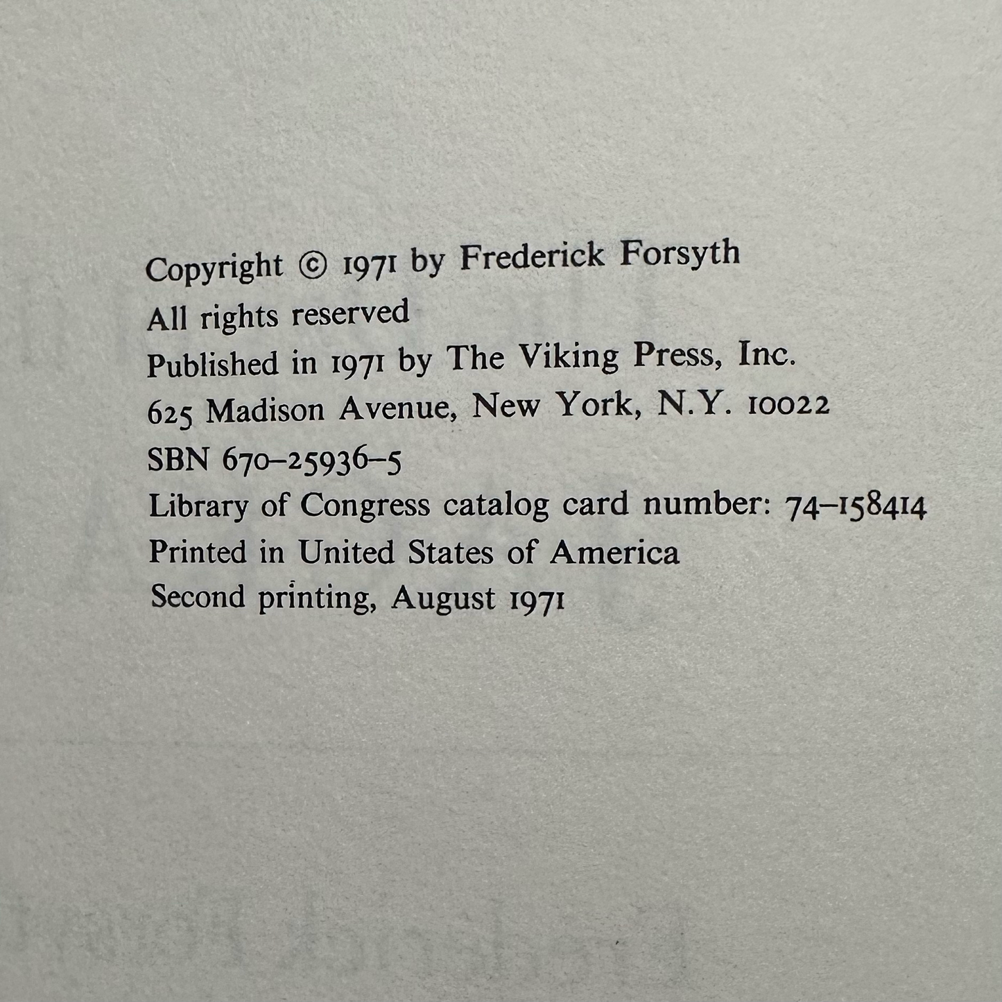 Vintage Fiction Hardback: Frederick Forsyth - The Day of the Jackal FIRST EDITION / SECOND PRINTING