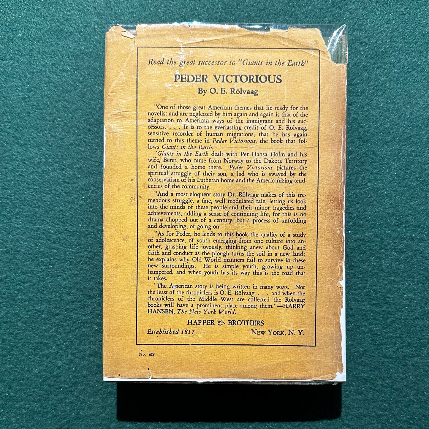 Vintage Fiction Hardback: O E Rolvaag - Giants in the Earth
