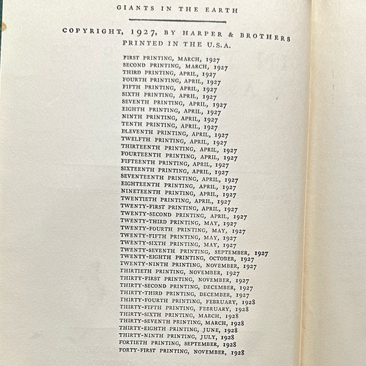 Vintage Fiction Hardback: O E Rolvaag - Giants in the Earth