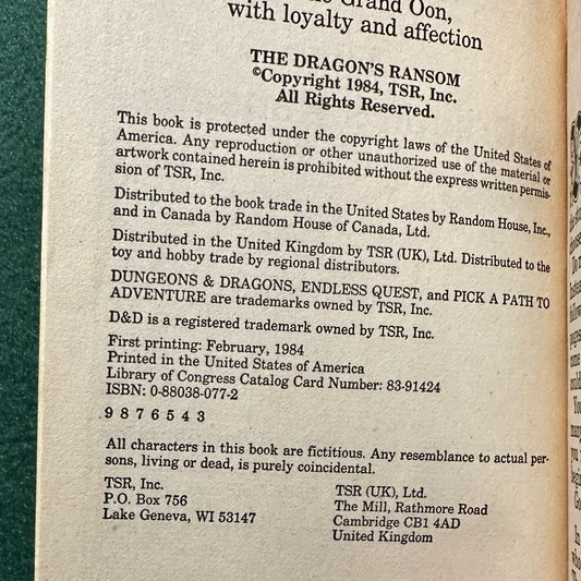 Vintage Dungeons & Dragons Paperback: Laura French - Endless Quest: The Dragon's Ransom