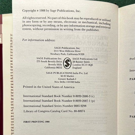 Vintage Non-Fiction Hardback: Alan C Purves - Writing Across Languages and Cultures, Vol 2 FIRST PRINTING