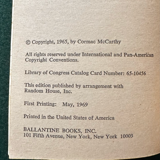 Vintage Fiction Paperback: Cormac McCarthy - The Orchard Keeper FIRST PRINTING