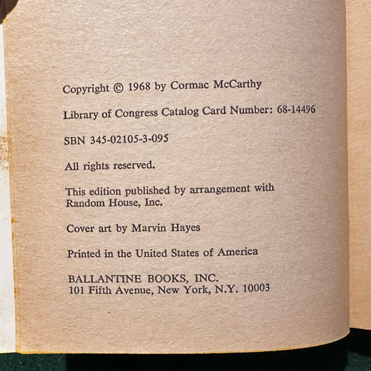 Vintage Fiction Paperback: Cormac McCarthy - Outer Dark FIRST PRINTING