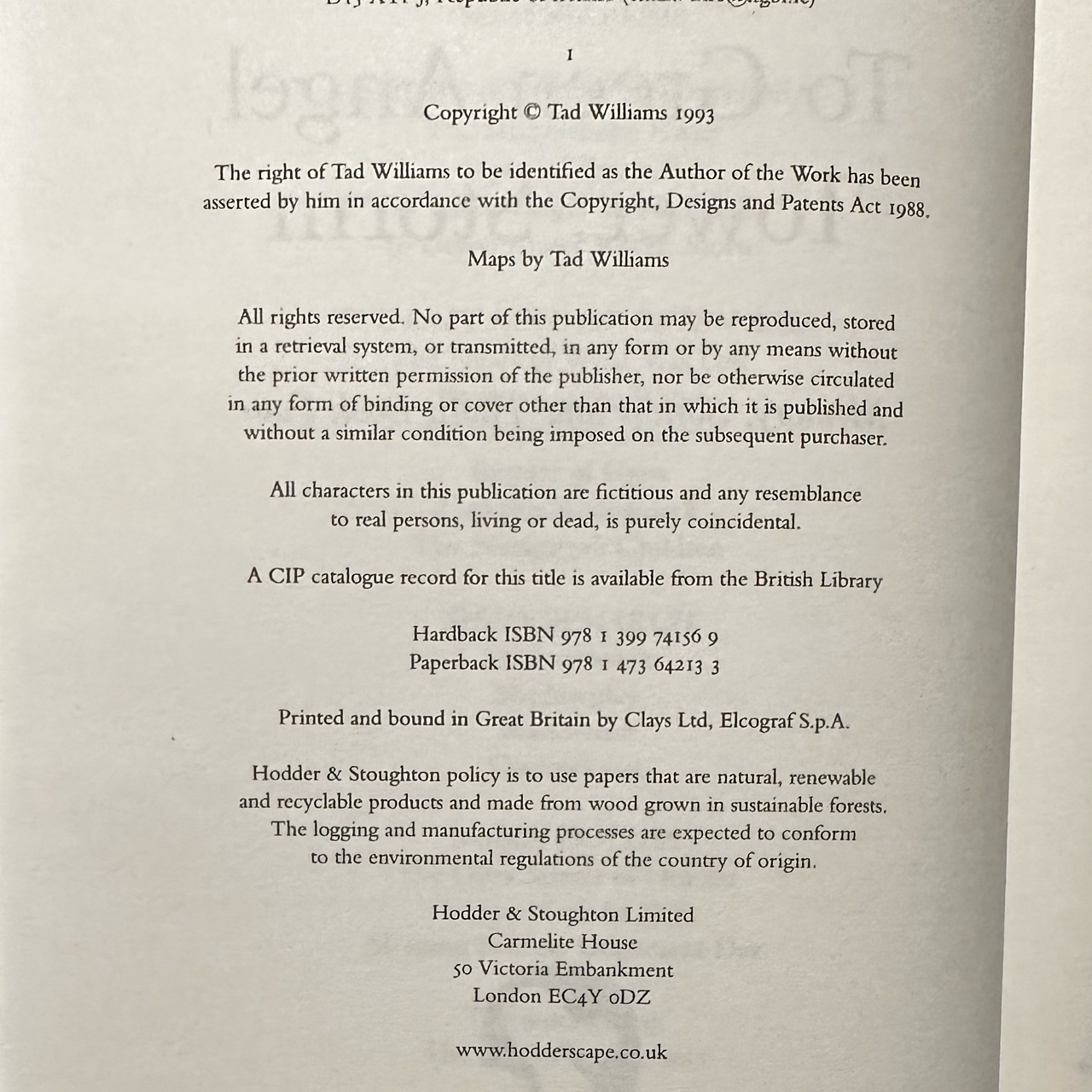 Fantasy Hardback: Tad Williams - To Green Angel Tower: Storm BROKEN BINDING FIRST EDITION
