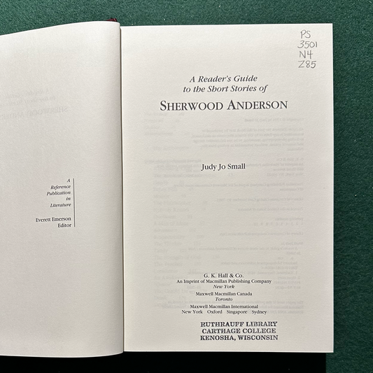 Vintage Non-Fiction Hardback: Judy Jo Small - A Reader's Guide to the Short Stories of Sherwood Anderson FIRST PRINT