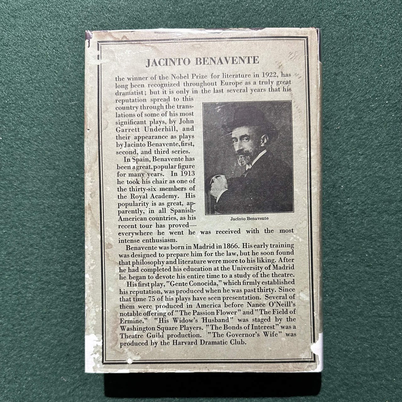 Antique Fiction Hardback: Jacinto Benavente - Plays, featuring The Prince Who Learned Everything from Books, Saturday Night, In the Clouds and The Truth 1923