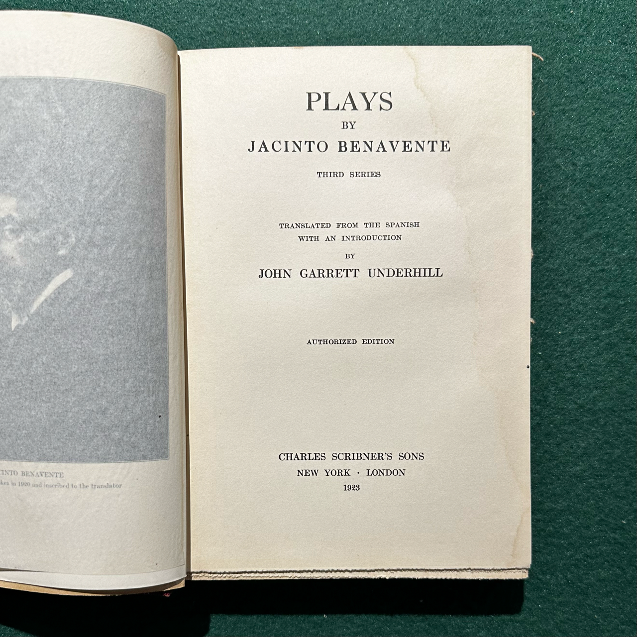 Antique Fiction Hardback: Jacinto Benavente - Plays, featuring The Prince Who Learned Everything from Books, Saturday Night, In the Clouds and The Truth 1923