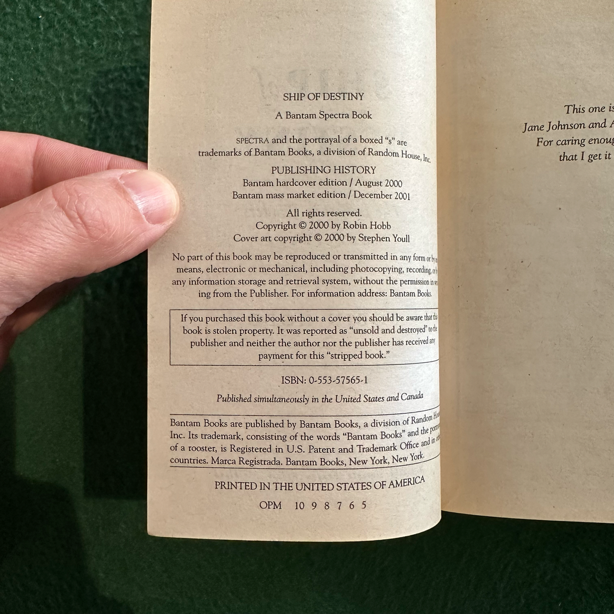 Vintage Fantasy Paperback: Robin Hobb - Ship of Destiny FIFTH PRINTING