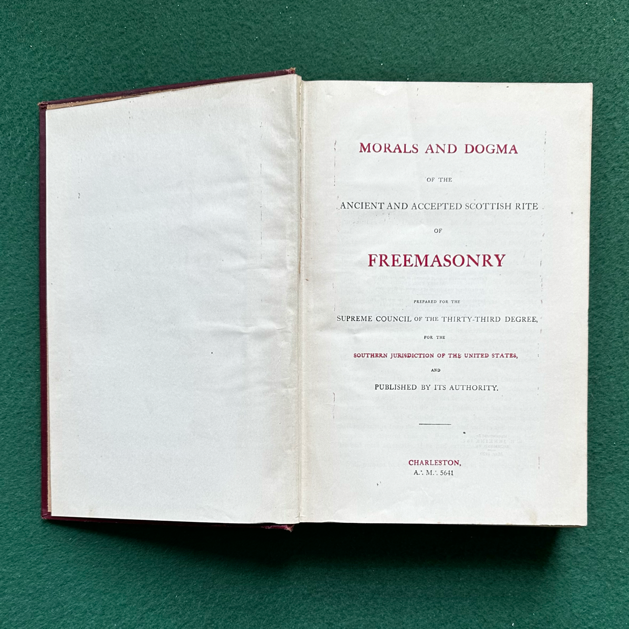 Antique Non-Fiction Hardback: Morals and Dogma of the Ancient and Accepted Scottish Rite of Freemasonry 1920