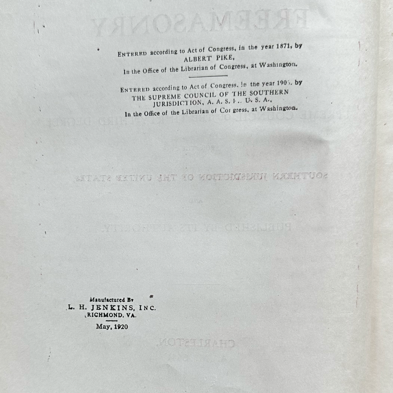 Antique Non-Fiction Hardback: Morals and Dogma of the Ancient and Accepted Scottish Rite of Freemasonry 1920