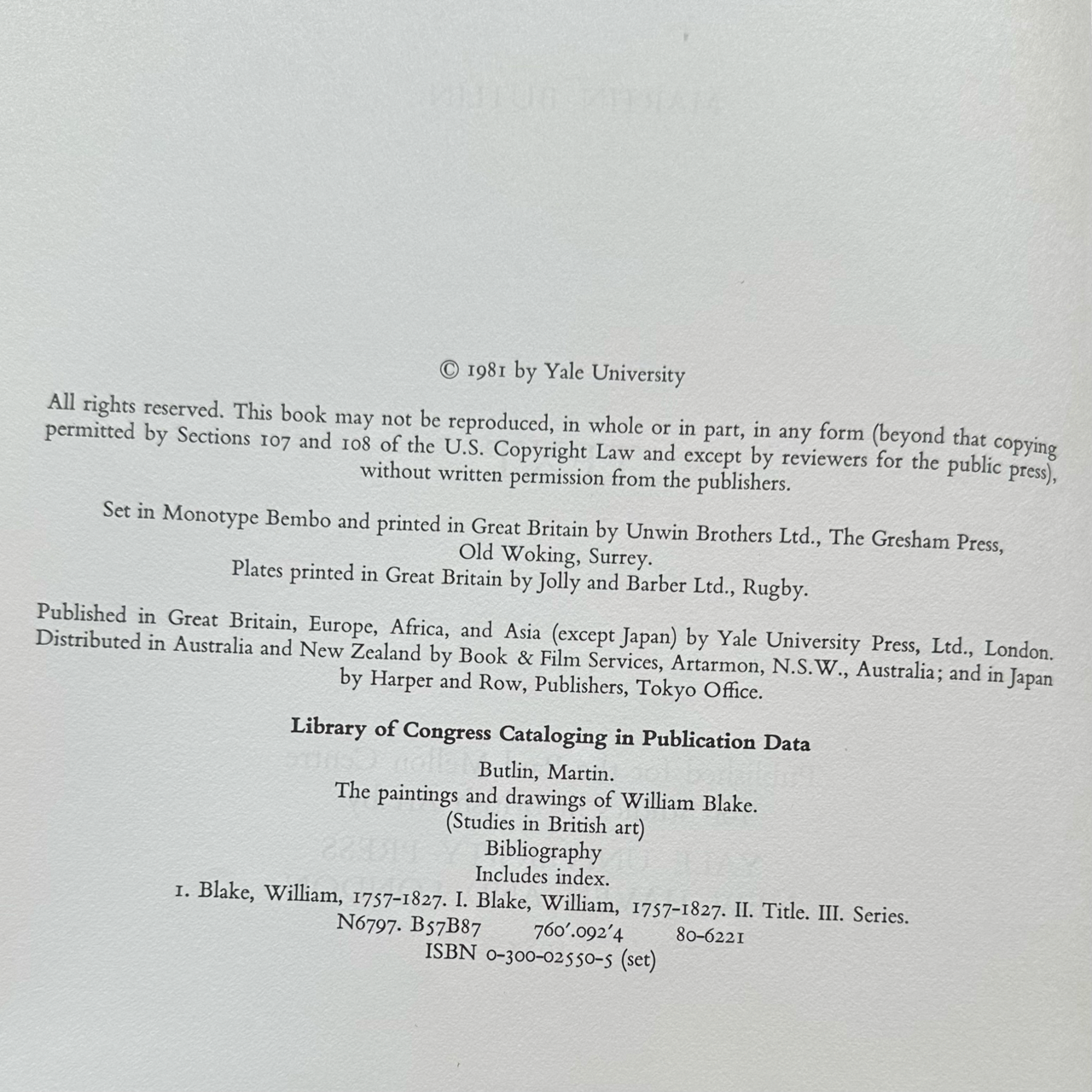 Vintage Non-Fiction Hardback: Martin Butlin - The Paintings and Drawings of William Blake: Plates and Text