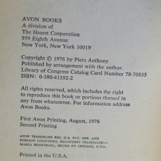 Vintage Sci-fi Paperback: Piers Anthony - OX