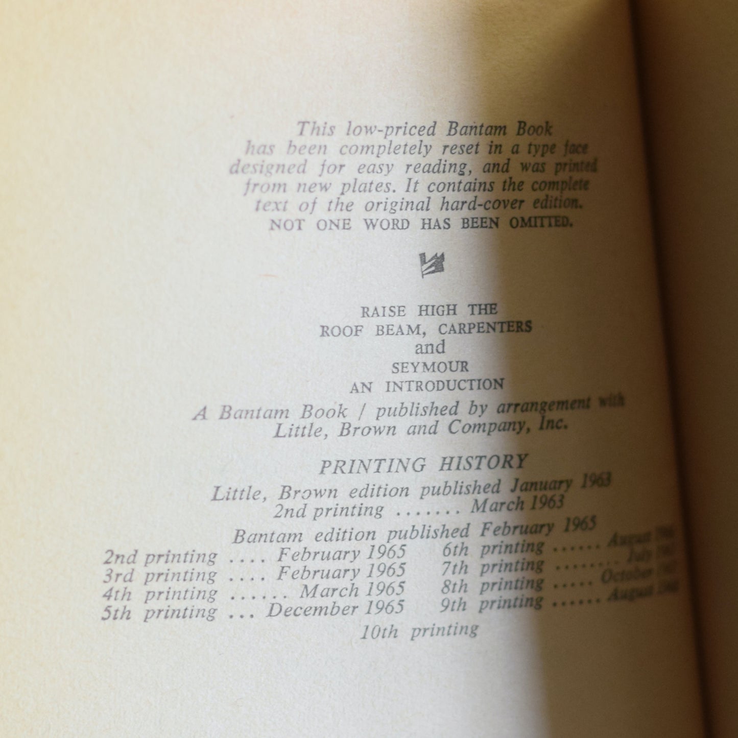 Vintage Fiction Paperback: J D Salinger - Raise High the Roof Beam, Carpenters and Seymour an Introduction