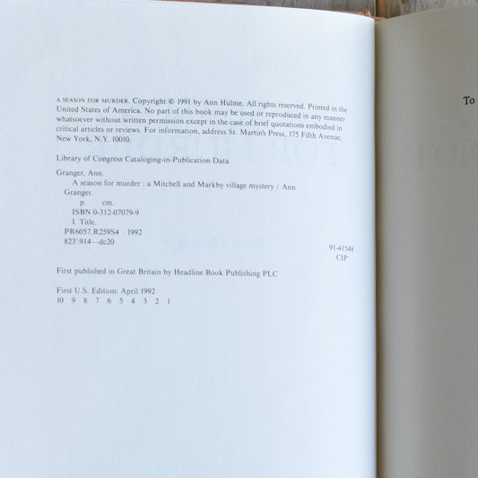 Vintage Fiction Hardback: Ann Granger - A Season for Murder FIRST EDITION/PRINTING