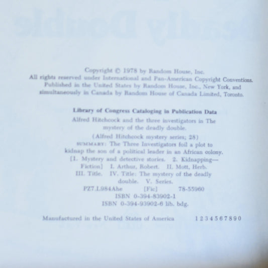 Vintage Fiction Hardback: William Arden - Alfred Hitchcock and The Three Investigators in The Mystery of the Deadly Double FIRST PRINTING