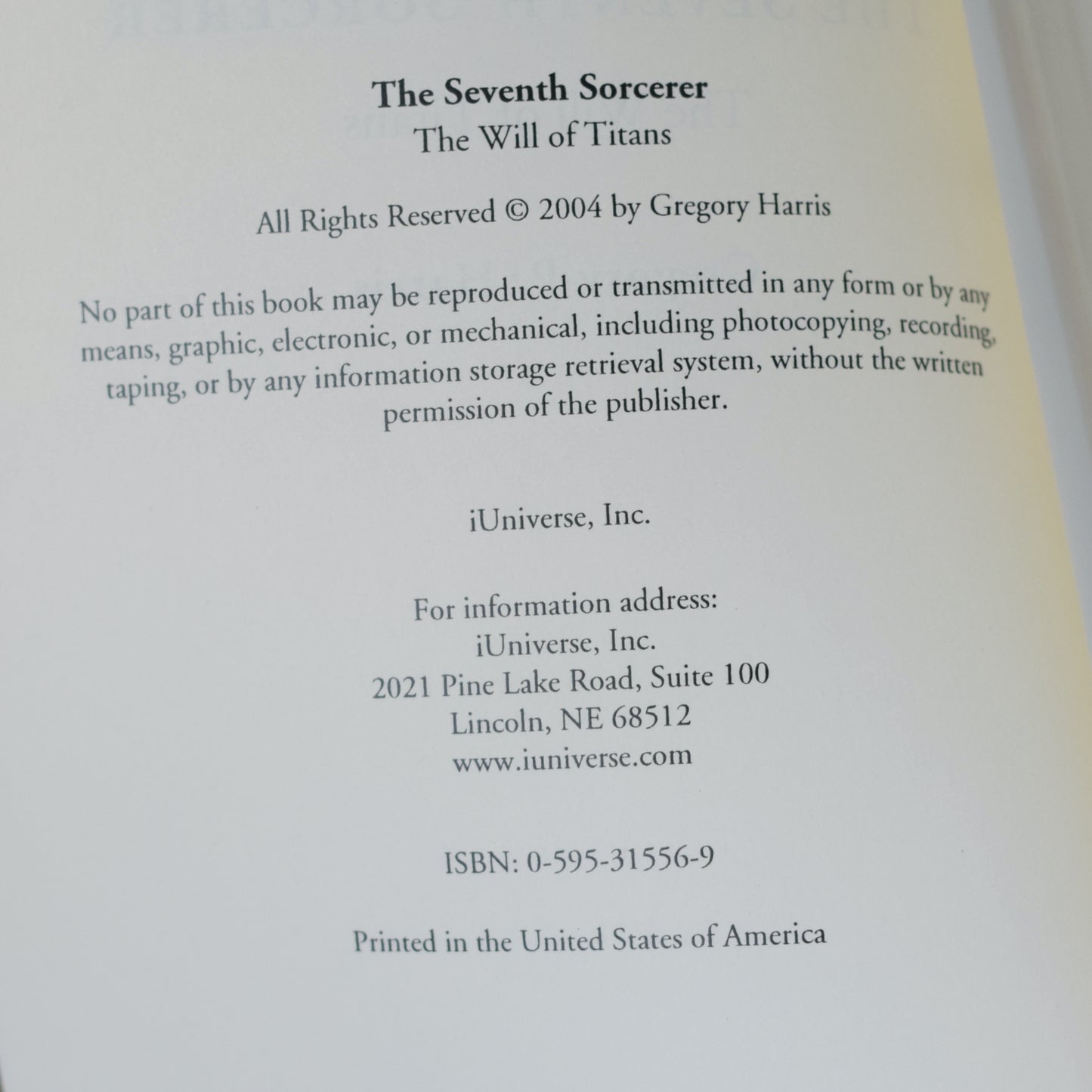 Fantasy Paperback: Gregory P Harris - The Seventh Sorcerer, The Will of Titans