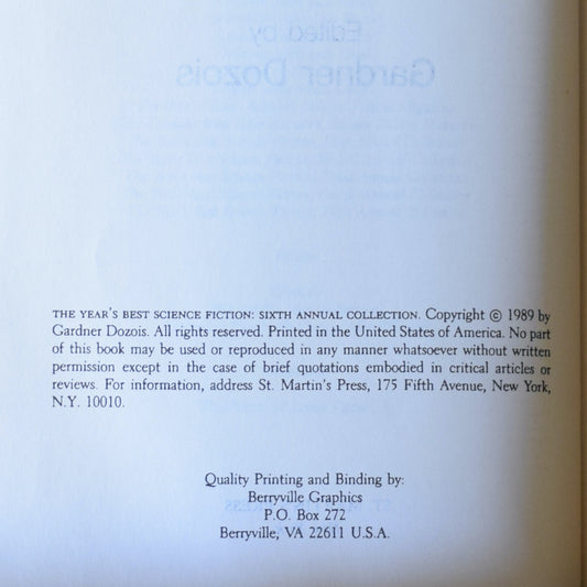 Vintage Sci-fi Hardback: The Year's Best Science Fiction, 6th Annual Collection Edited by Gardner Dozois