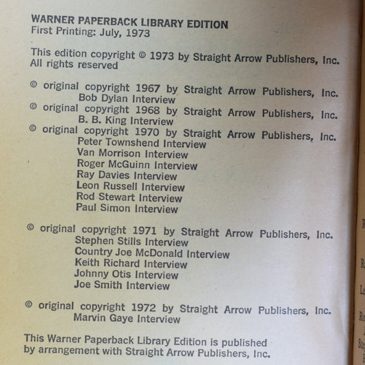 Vintage Non-Fiction Paperback: The Rolling Stone Interviews Vol. 2 FIRST PRINTING