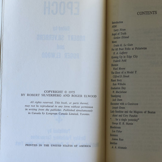Vintage Sci-fi Hardback: Epoch, Edited by Roger Elwood and Robert Silverberg BCE