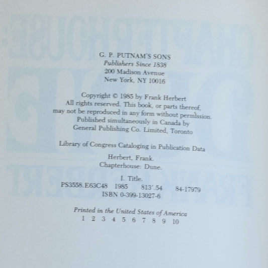 Vintage Sci-fi Hardback: Frank Herbert - Chapterhouse Dune FIRST PRINTING