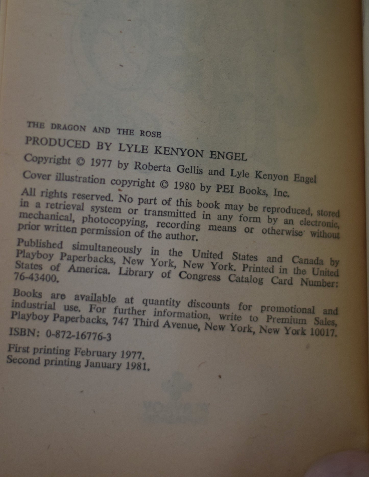 Vintage Fiction Paperback Novel: Roberta Gellis - The Dragon and the Rose SECOND PRINTING