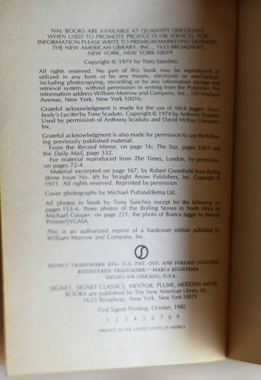 Vintage Non-Fiction Paperback: Tony Sanchez - Up and Down with The Rolling Stones FIRST PRINTING