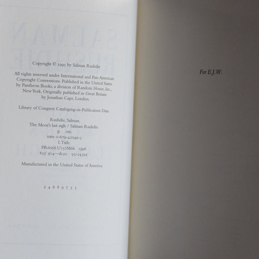 Vintage Fiction Hardback Novel: Salman Rushdie - The Moor's Last Sigh SECOND PRINTING