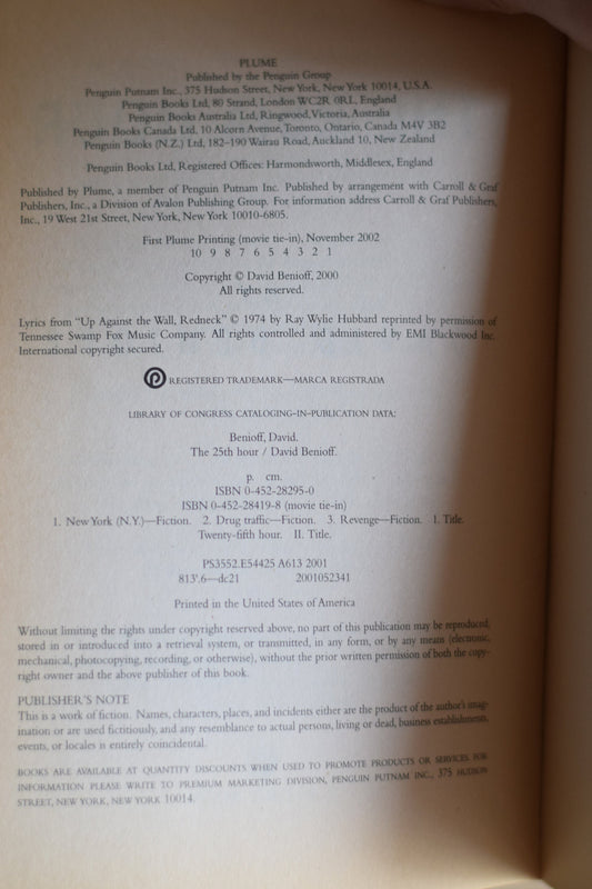 Vintage Fiction Paperback Novel: David Benioff - 25th Hour FIRST PRINTING