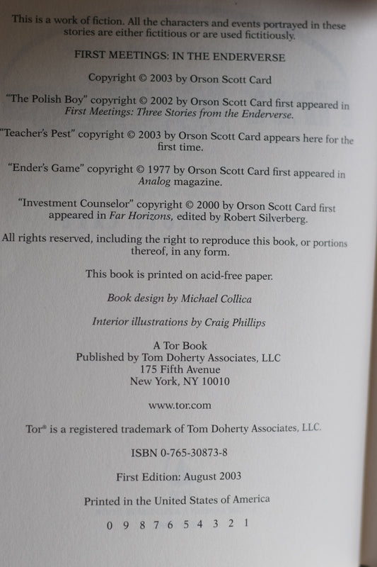Vintage Sci-Fi Hardback Novel: Orson Scott Card - First Meetings in the Enderverse FIRST EDITION/PRINTING