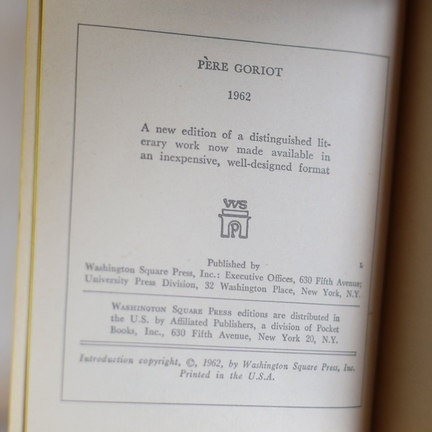 Vintage Fiction Paperback Novel: Honore de Balzac - Pere Goriot