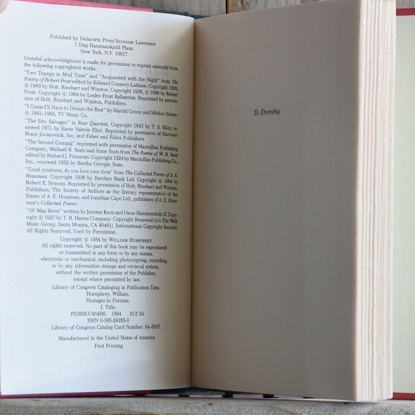 Vintage Fiction Hardback Novel: William Humphrey - Hostages to Fortune FIRST PRINTING