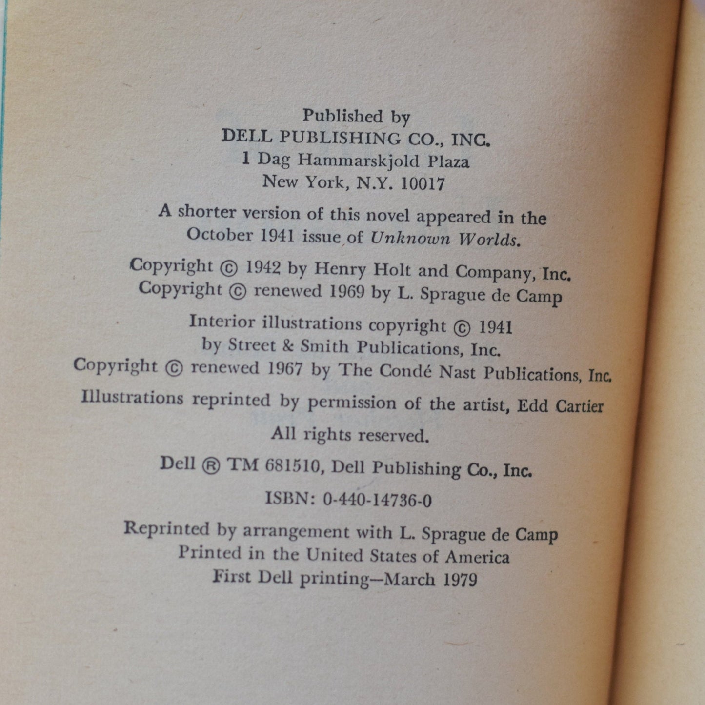 Vintage Sci-Fi Paperback Novel: L Sprague de Camp and Fletcher Pratt - Land of Unreason FIRST PRINTING