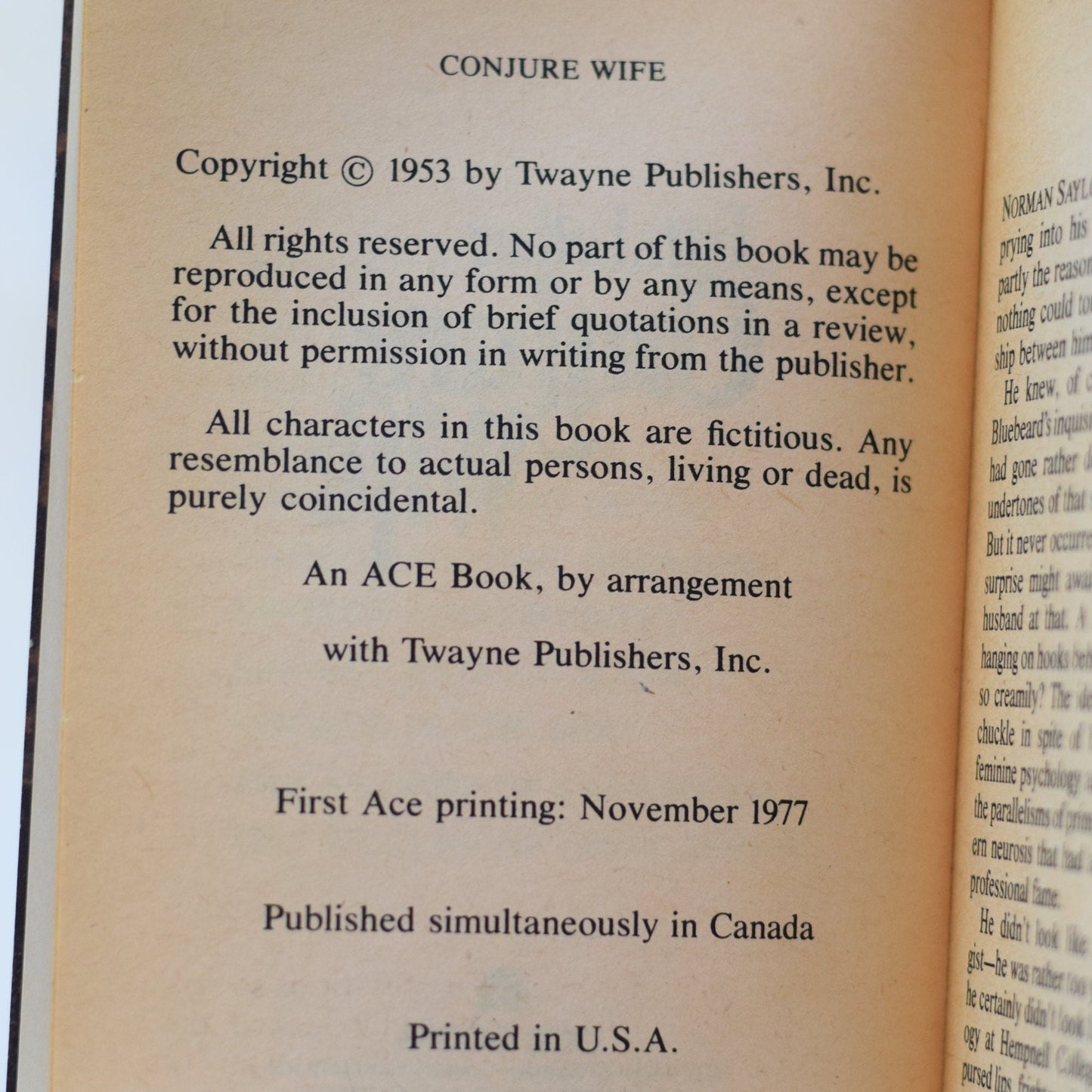 Vintage Horror Paperback: Fritz Leiber - Conjure Wife FIRST PRINTING