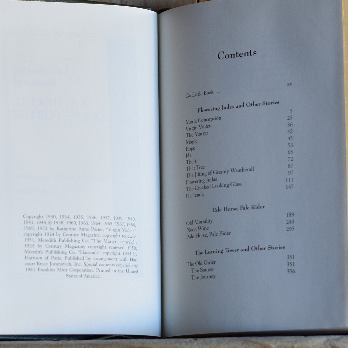 Vintage Fiction Hardback Novel: Franklin Library Limited Edition - The Collected Stories of Katherine Anne Porter