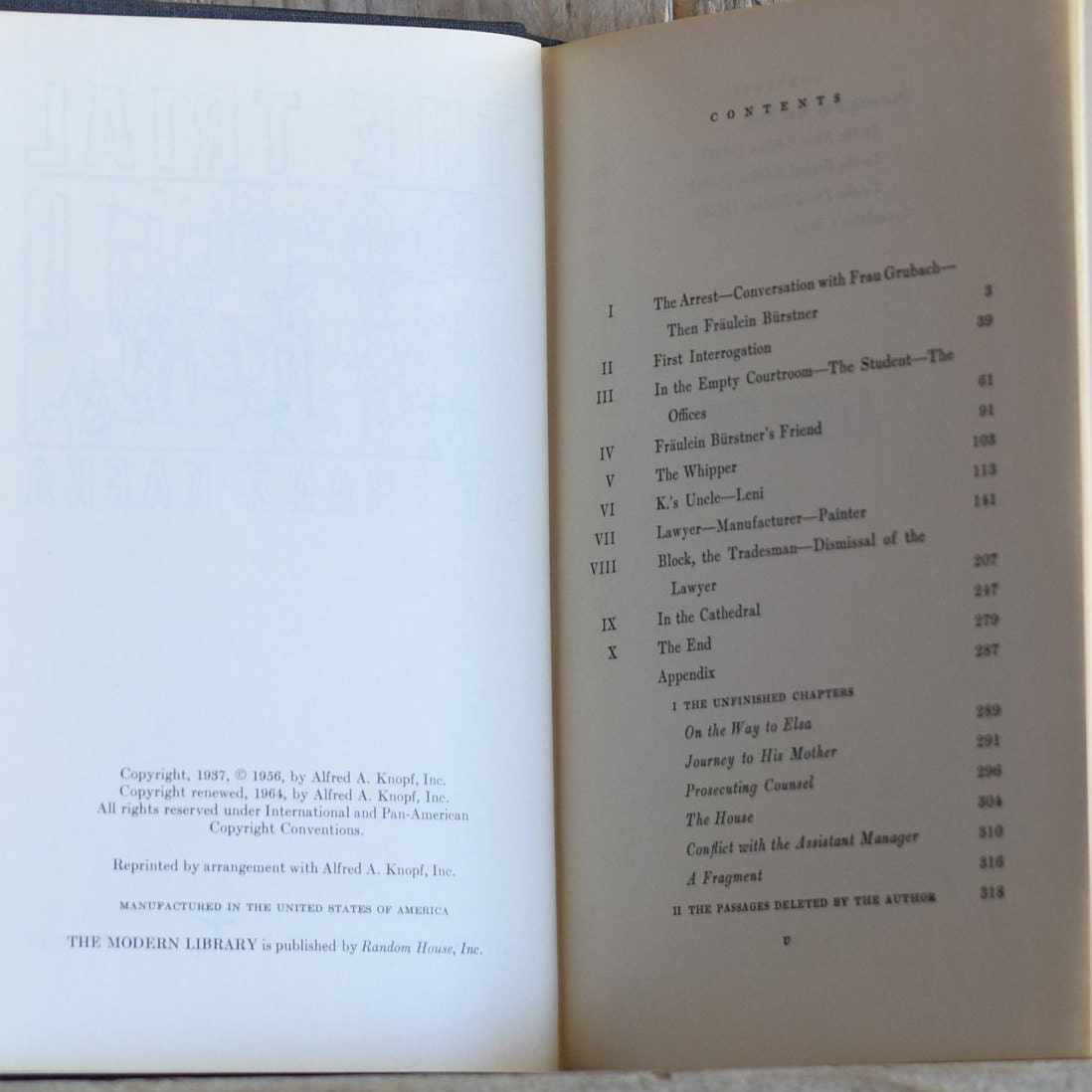 Vintage Fiction Hardback Novel: Franz Kafka - The Trial - Modern Library Edition 318