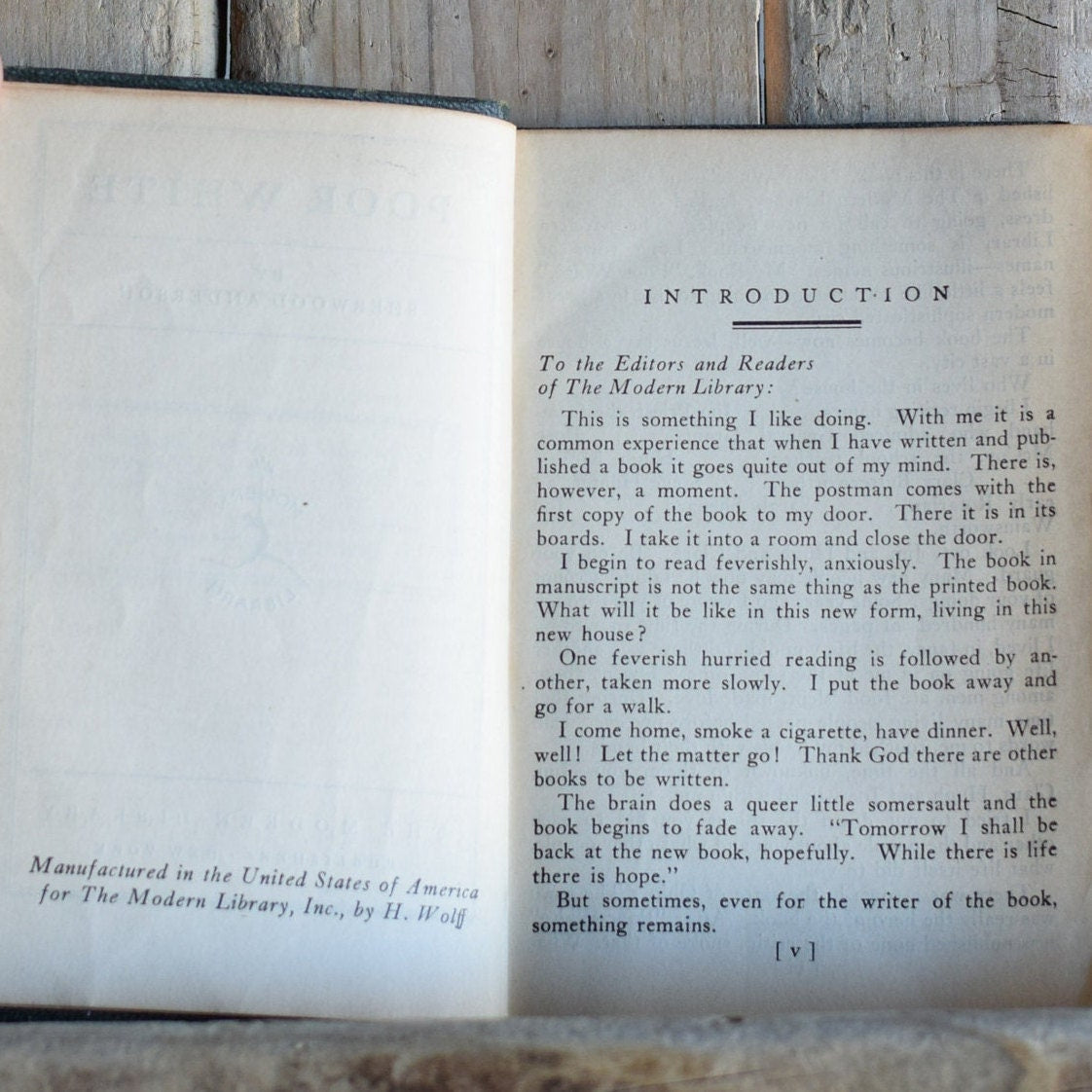 Vintage Fiction Softback Novel: Sherwood Anderson - Poor White - Modern Early Library Edition