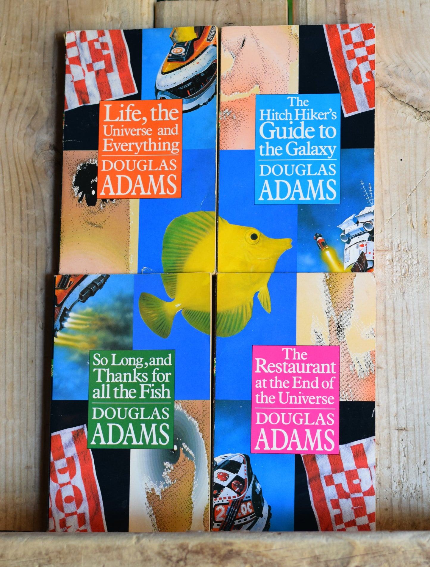 Vintage Sci-Fi Paperbacks: Douglas Adams - The Hitchhikers Guide to the Galaxy: A Trilogy in Four Parts 3/4 SIGNED