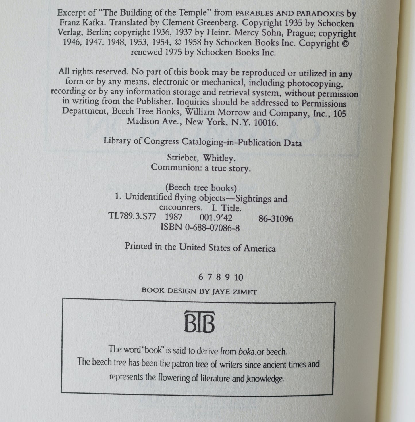 Vintage Biography Hardback: Whitley Strieber - Communion