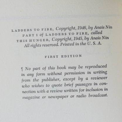 Vintage Fiction Hardback: Anais Nin - Ladders to Fire FIRST EDITION